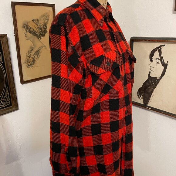 Vintage 1950s/60 Duxback Kamp It Wool Buffalo Check Plaid Red Shirt Jacket - Picture 3 of 16